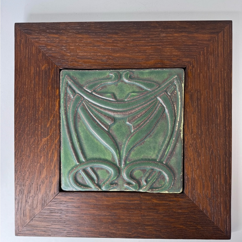 Vintage Motawi Tileworks Framed Green Art Nouveau 7.5”x7.5” Tile Excellent Cond.